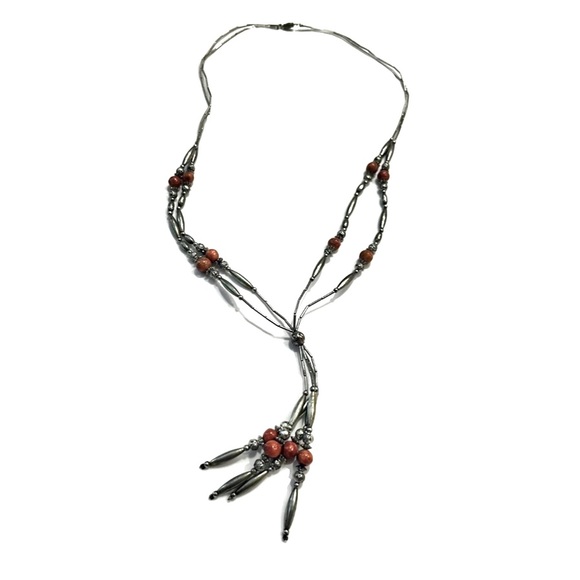 Old Pawn Jewelry Stunning Old Pawn Vintage Navajo Strlg Silver Red Jasper 2 Strand Necklace